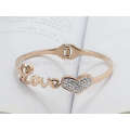 Titanium aço 18K rosa pulseira pulseira de cristal de coração de ouro, bracelete de nó de amor